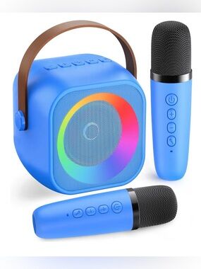 Mini Karaoke Machine for Kids Portable Bluetooth Speaker 2 Wireless Microphones